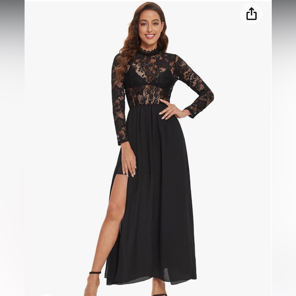 2 for $20! Sheet Lace Long Sleeve Split Dress